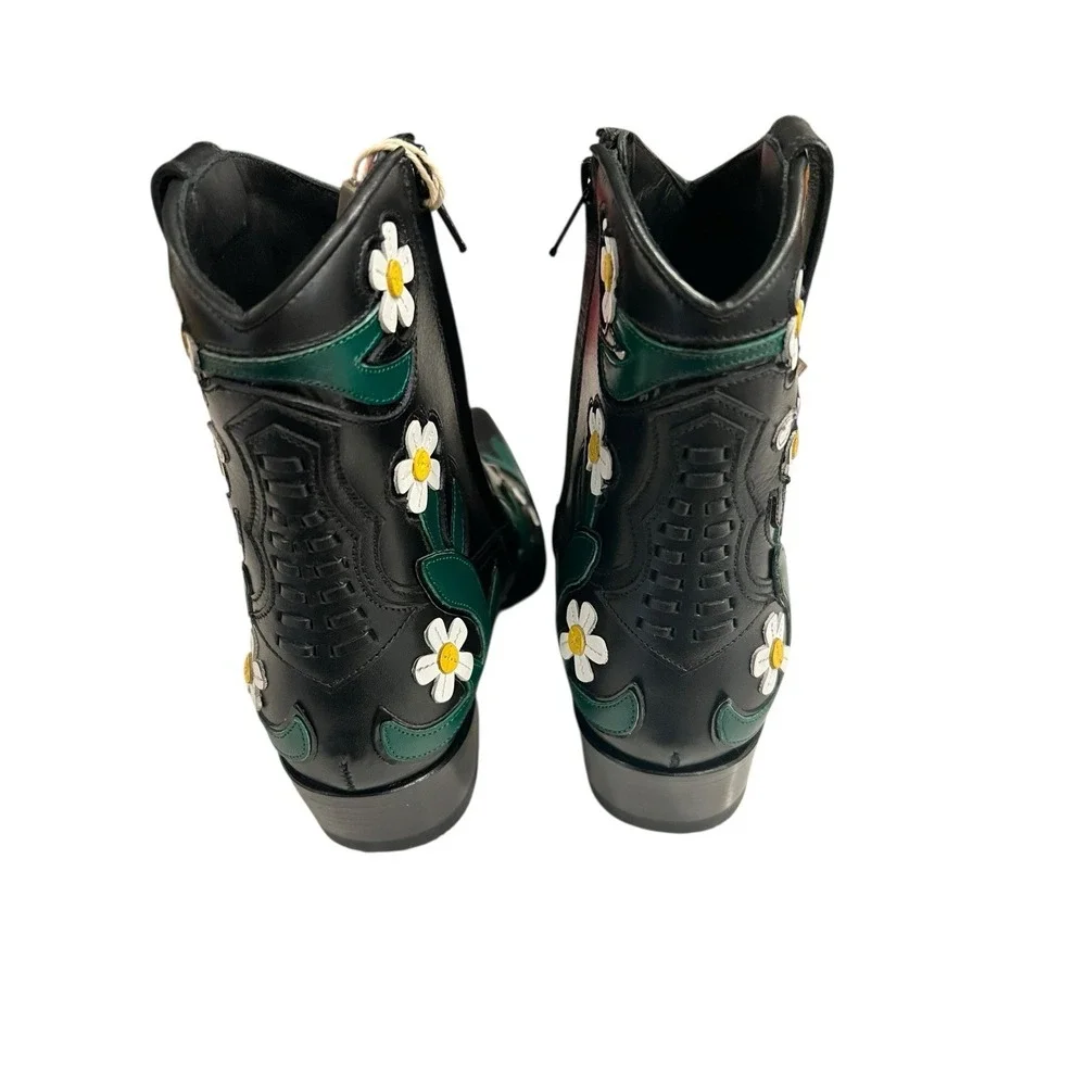 Valentino Garavani Black Leather Daisy Ankle‎ Cowboy Boots 5.5 - 6 Women Size 36